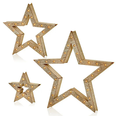 Premier Lit White Wood Star Set of 3 Battery Operated
