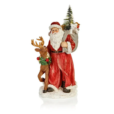 Premier Polyresin Santa W/Deer 22cm Lit Battery Operated