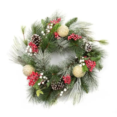 Premier Red Berry Cone and White Bauble Wreath 60cm -