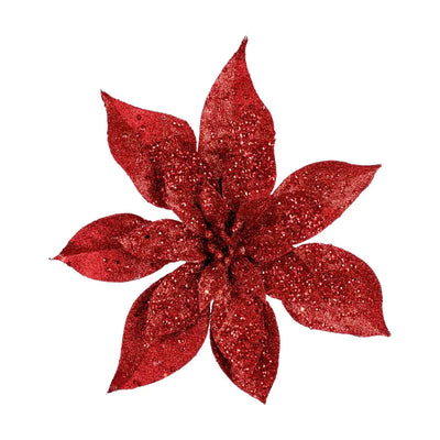 Premier Red Glitter Poinsettia Clip On 22cm - Christmas