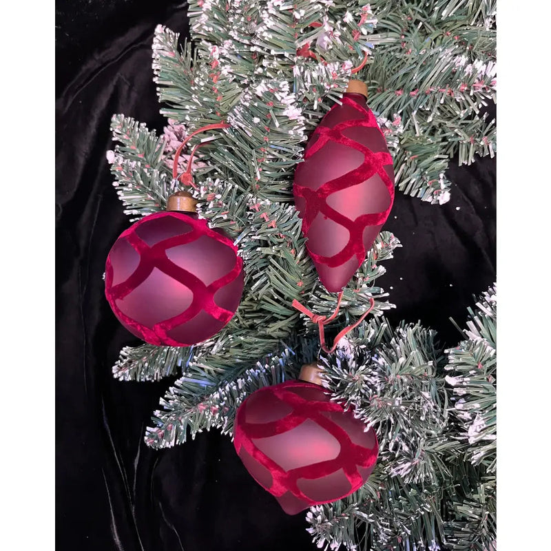 Premier Red Opaque Flock Bauble 3 Assorted 80mm (1 SENT) -