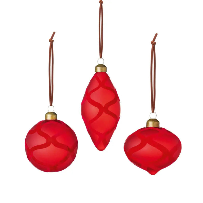 Premier Red Opaque Flock Bauble 3 Assorted 80mm (1 SENT) -