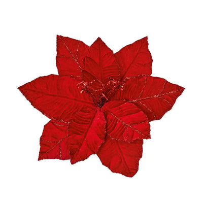 Premier Red Velvet Glitter Flower Clip On 31cm - Christmas