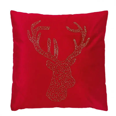Premier Red Velvet with Beaded Reindeer Cushion 45x45cm