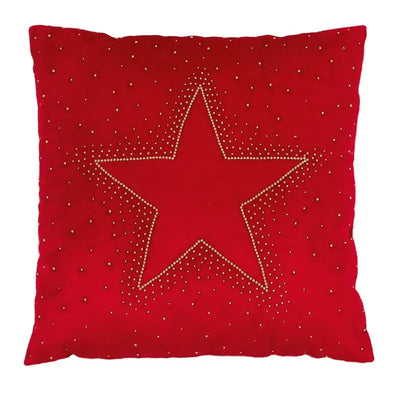 Premier Red Velvet with Beaded Star Cushion 45x45cm