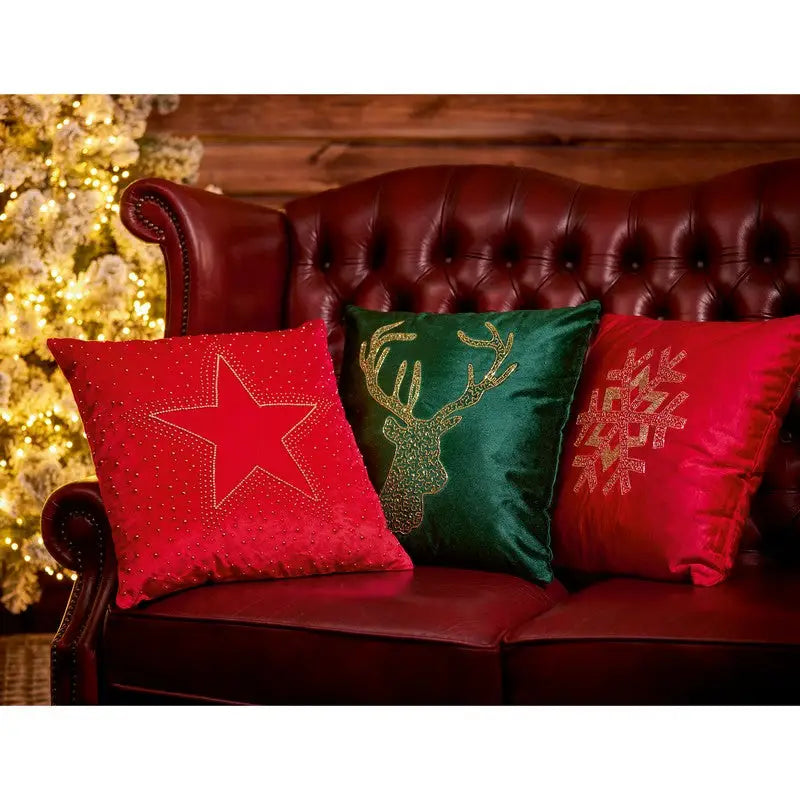 Premier Red Velvet with Beaded Star Cushion 45x45cm