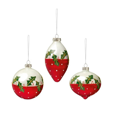 Premier Red & White Holly Band Bauble 80-110mm (1 SENT) -