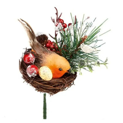 Premier Robin In Nest Flower Pick Decoration 18cm -