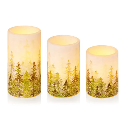 Premier Set of 3 Flickering Candles with Tree Design
