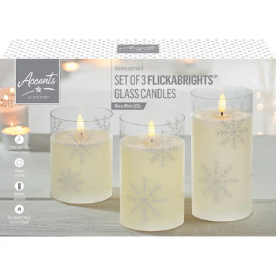 Premier Set of 3 Printed Snowflake Glass Candles - Seasonal