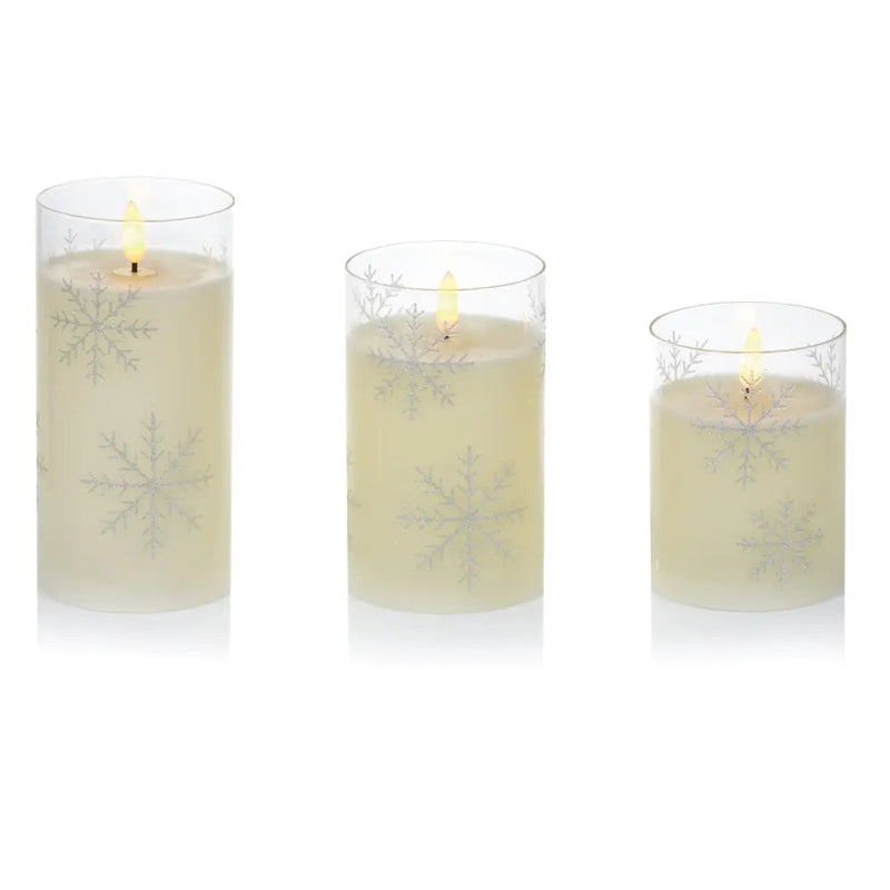Premier Set of 3 Printed Snowflake Glass Candles - Seasonal