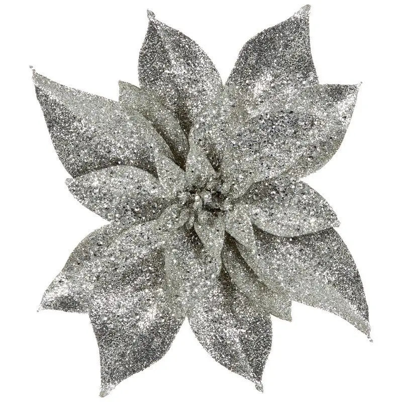 Premier Silver Glitter Poinsettia 22cm - Christmas