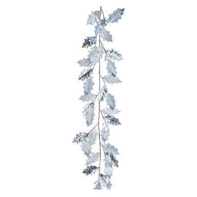 Premier Silver Holly Leaves with Glitter Garland 1.2m