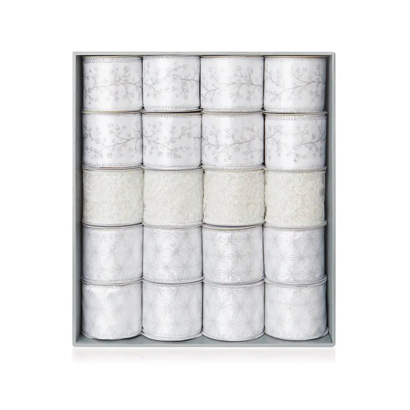 Premier Silver & White Mix Ribbon 6cm x 5m - 3 Designs (1