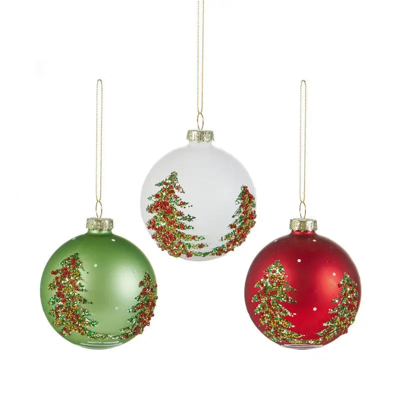 Premier Tree Baubles With Gold Glitter 80mm - (3 Asst. - 1