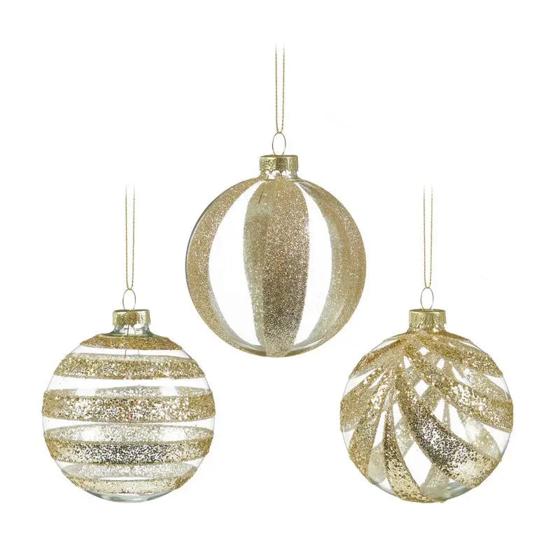 Premier Tree Baubles With Gold Glitter 80mm - (3 Asst. - 1