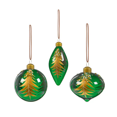 Premier Tree Baubles With Gold Glitter 80mm - (3 Asst. - 1