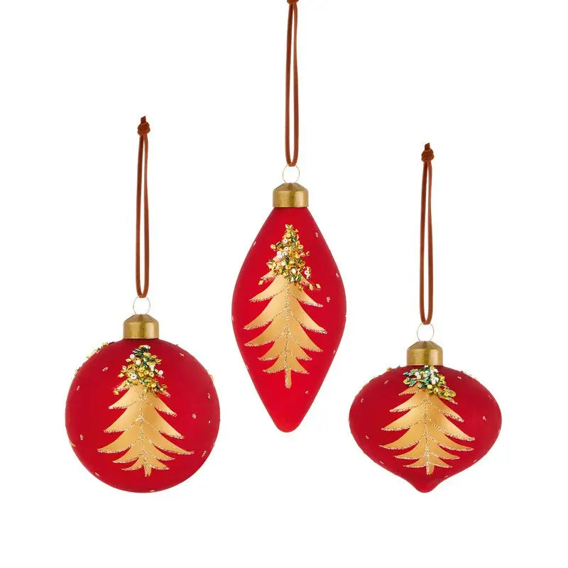 Premier Tree Baubles With Gold Glitter 80mm - (3 Asst. - 1