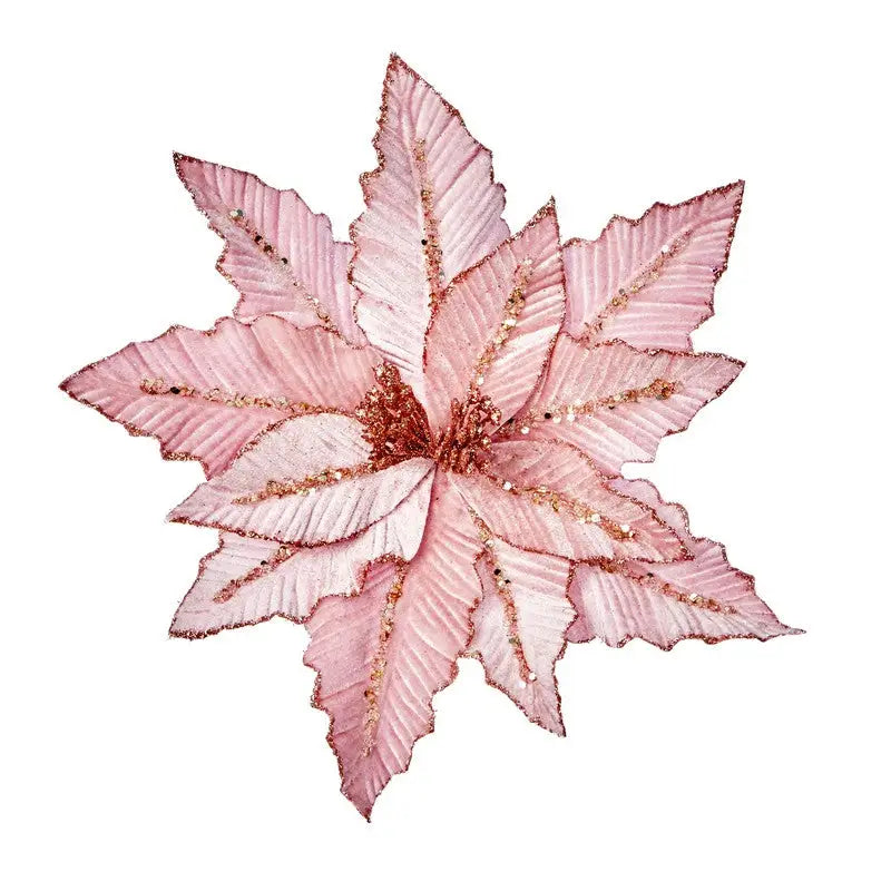 Premier Velvet Poinsettia Clip On 31cm - Navy Pink and Red