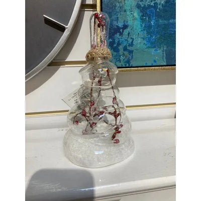 Premier Warm White LED Glass Snowman With Red Berries