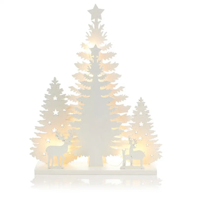 Premier White Wooden Battery Operated Lit Xmas Tree Scene