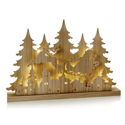 Premier Wooden Lit Santa in Sleigh Scene 43cm - Christmas