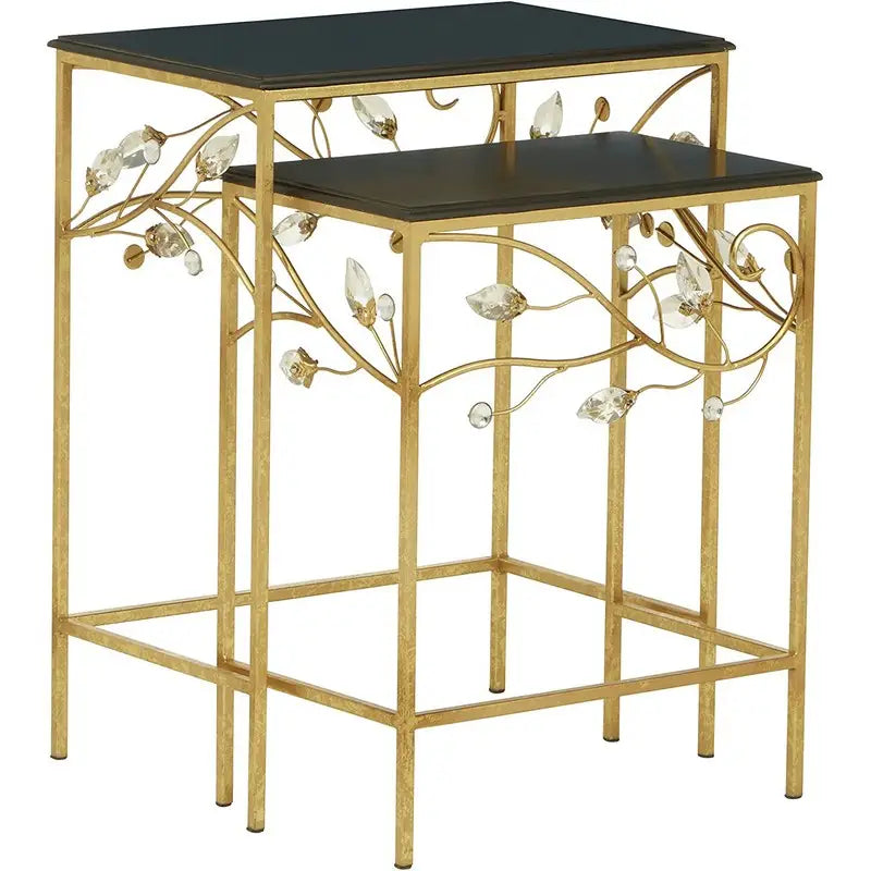 Premier Yaxi Wooden Table Top - Black & Gold - Set of 2 -