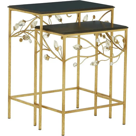 Premier Yaxi Wooden Table Top - Black & Gold - Set of 2 -