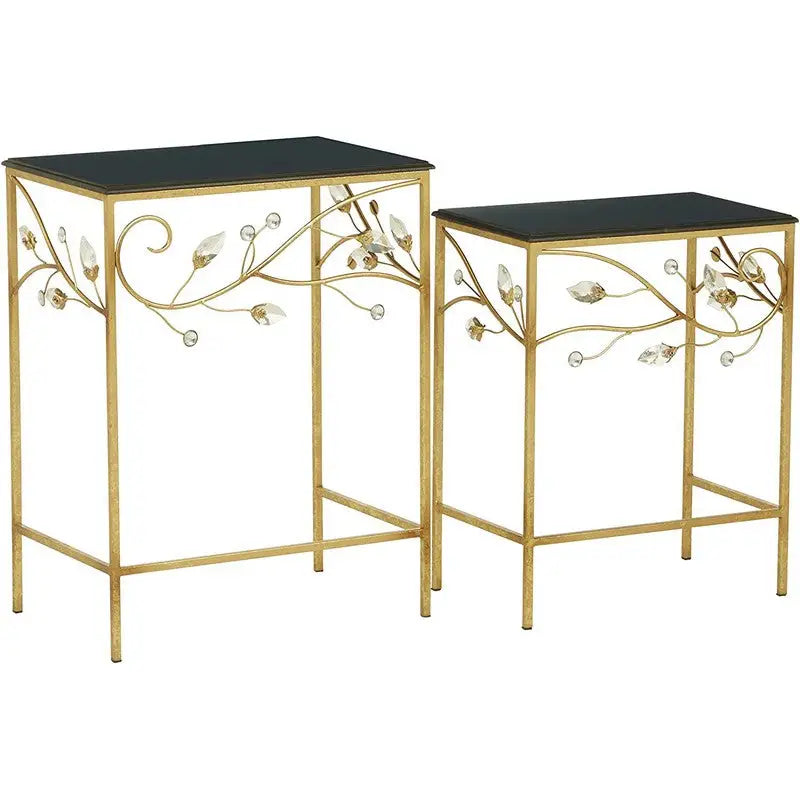 Premier Yaxi Wooden Table Top - Black & Gold - Set of 2 -