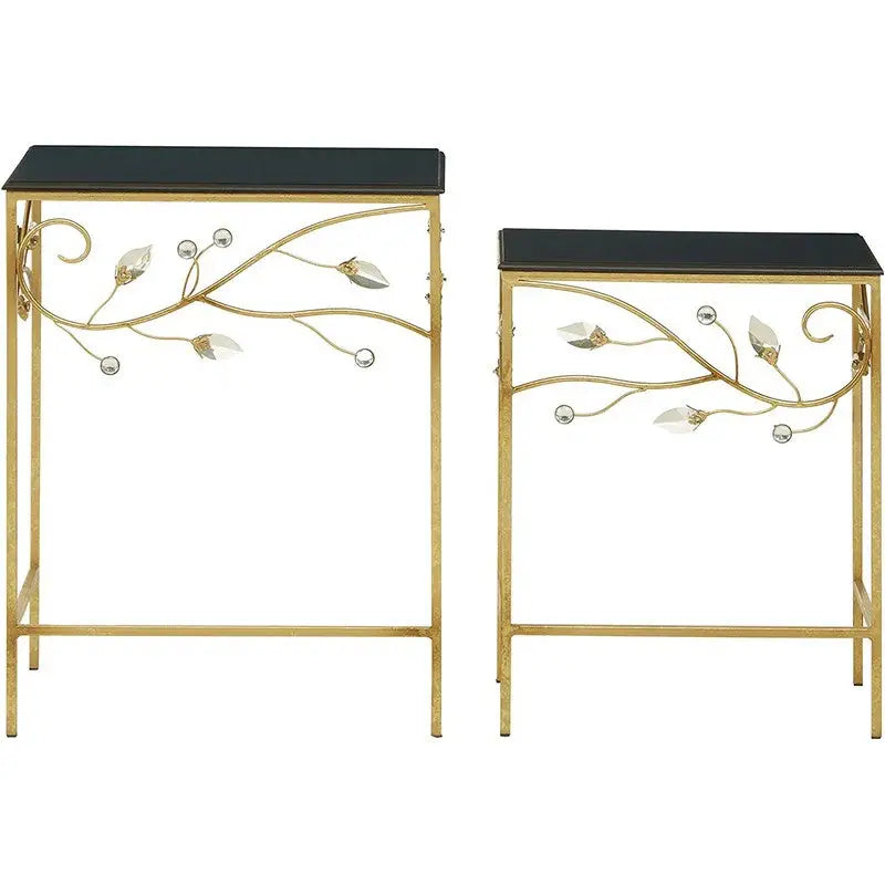 Premier Yaxi Wooden Table Top - Black & Gold - Set of 2 -