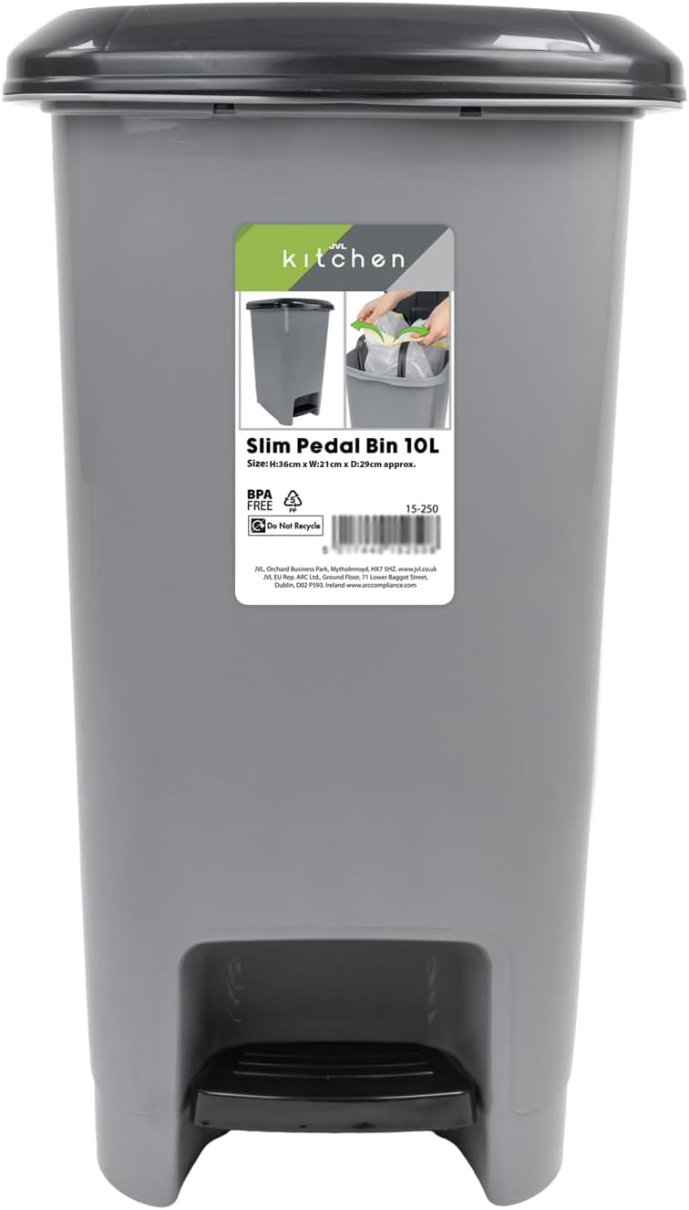 JVL Slim Pedal Bin - 10L