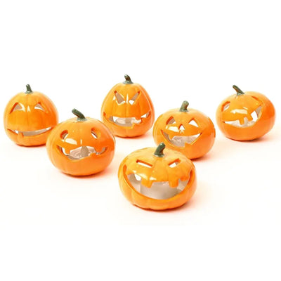 Pumpkin Mix With Battery Tea-Light 8x9cm (6 Pack)