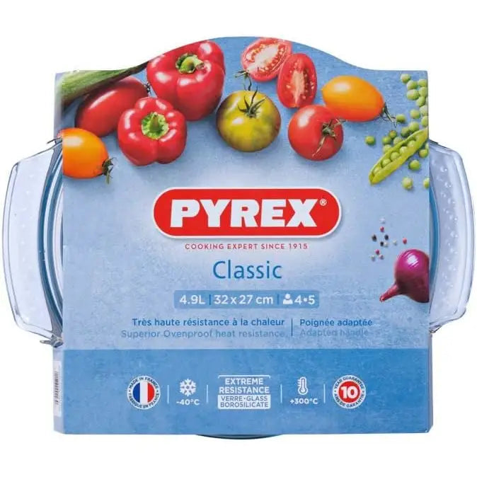 Pyrex Classic Glass Round Casserole Dish 4.9 Litre (3.5 +