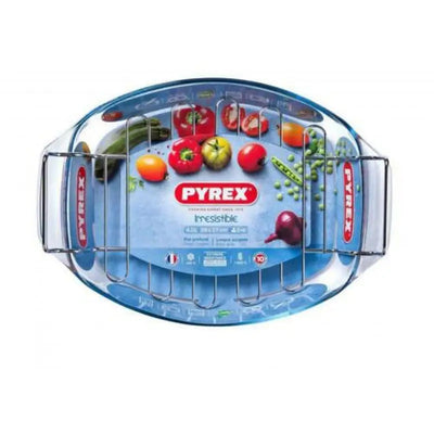 Pyrex Irresistible Glass Oval Deep Roaster With Rack 4 Litre