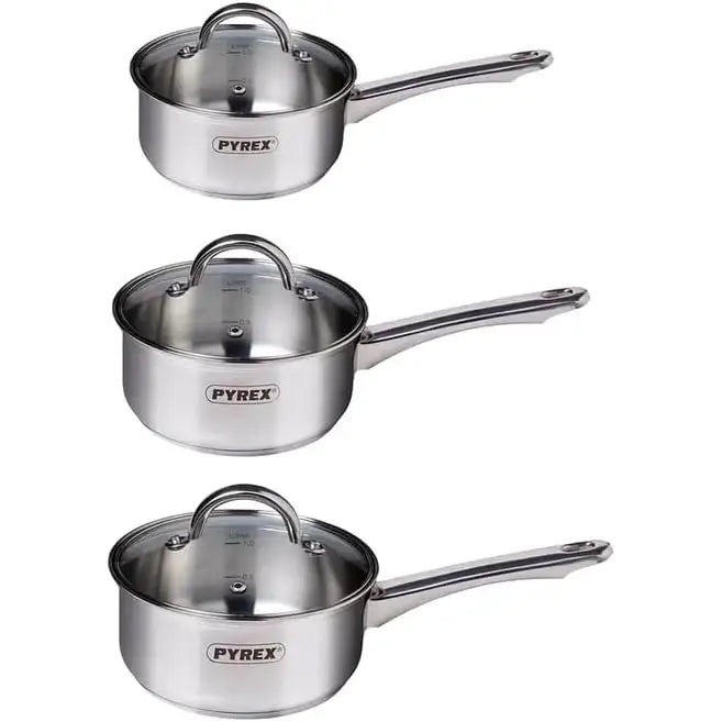 Pyrex Master Set of 3 Saucepans (16cm + 18cm + 20cm) -