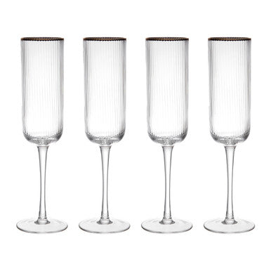 Mikasa Sorrento Ridged Crystal Champagne Flute Glasses, Set of 4, 200ml