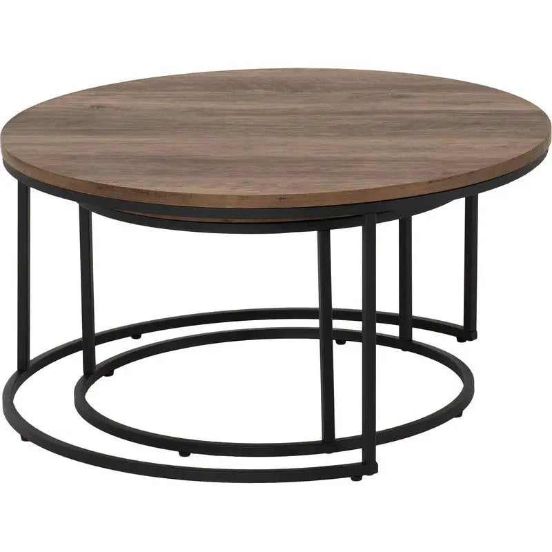 Quebec Round Coffee Table 2pce Set - Medium Oak Effect -