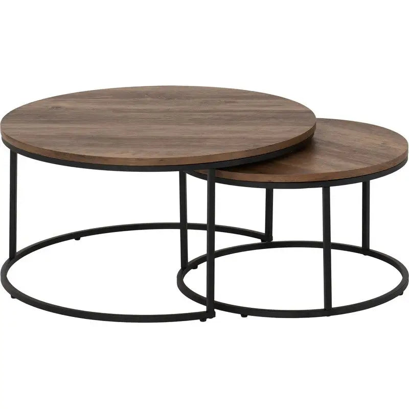 Quebec Round Coffee Table 2pce Set - Medium Oak Effect -