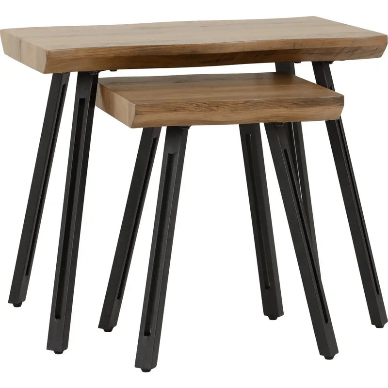 Quebec Wave Edge Nest Of Tables - Medium Oak Effect /