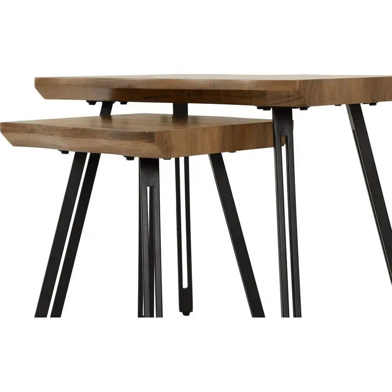 Quebec Wave Edge Nest Of Tables - Medium Oak Effect /