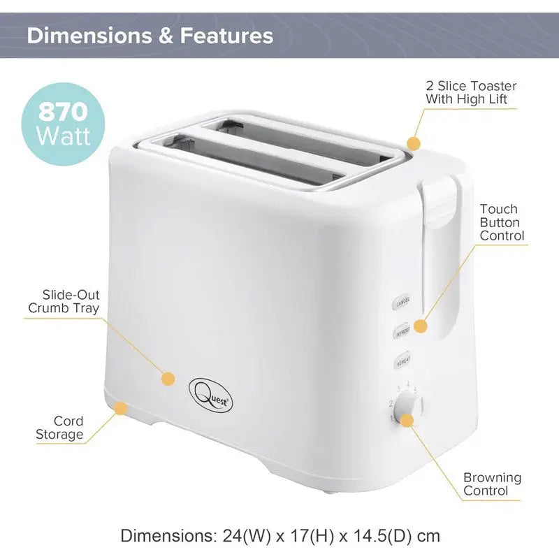 Quest 2 Slice Toaster White - Kitchenware >> Electrical