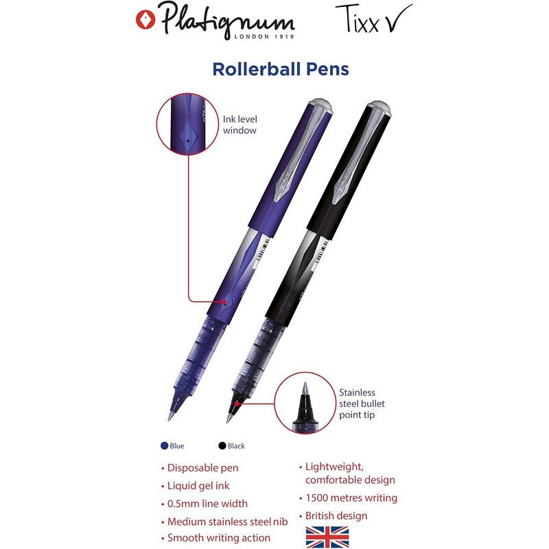 Platignum Tixx Blue Gel Ink Roller Ball Pen - 3 Pack