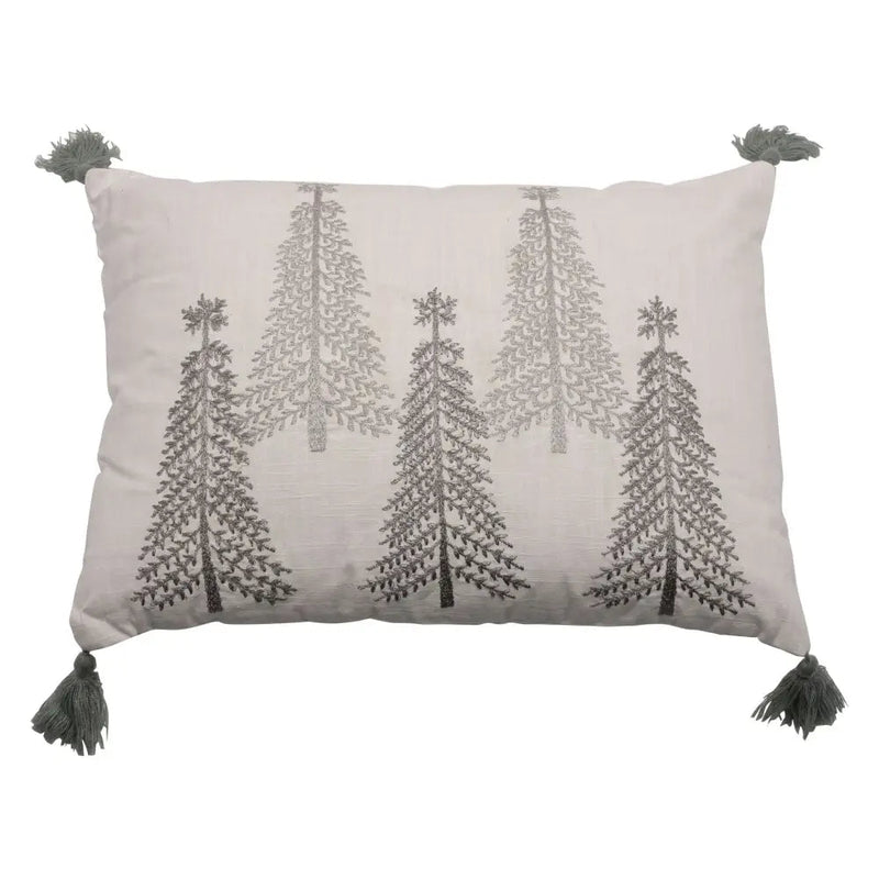 Rectangle Silver Tree Cushion with Tassles - Seasonal &