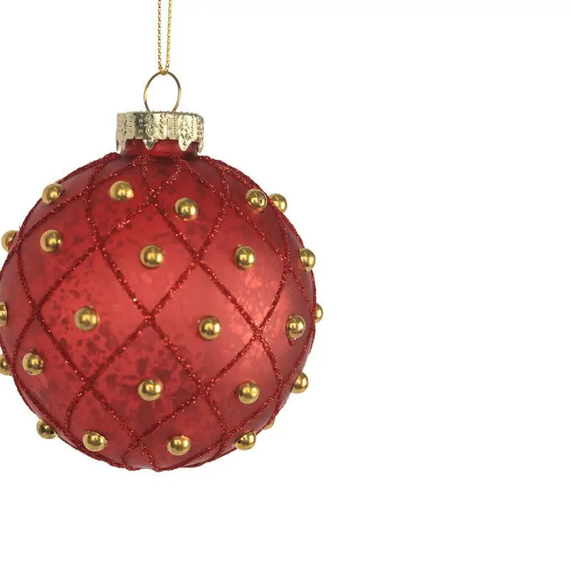 Red Bauble With Gold Pearls 8cm - Seasonal >> Christmas >>
