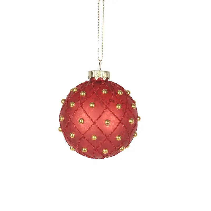 Red Bauble With Gold Pearls 8cm - Seasonal >> Christmas >>