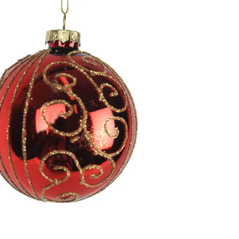 Red Bauble With Gold Swirls 8cm - Seasonal >> Christmas >>