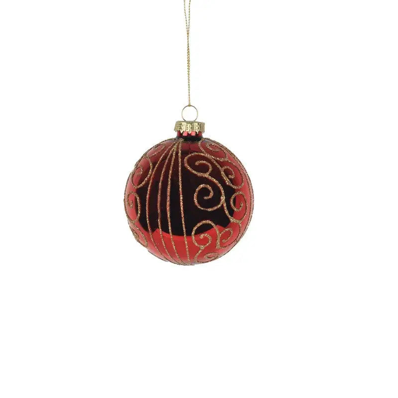 Red Bauble With Gold Swirls 8cm - Seasonal >> Christmas >>