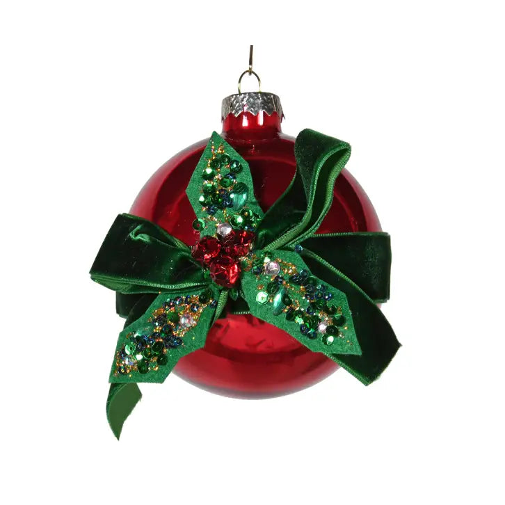 Red Bauble With Holly Ribbon - Seasonal >> Christmas >>