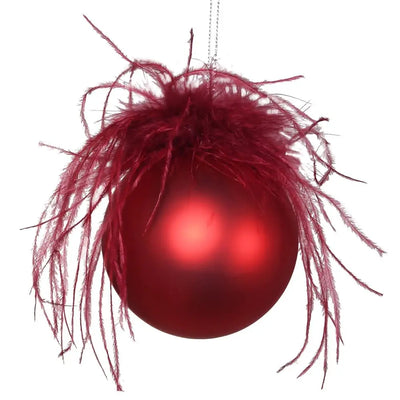 RED FEATHER TOP GLASS BAUBLE - Bauble