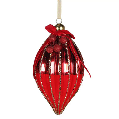 Red Finial With Bow Bauble - Seasonal & Holiday Decorations